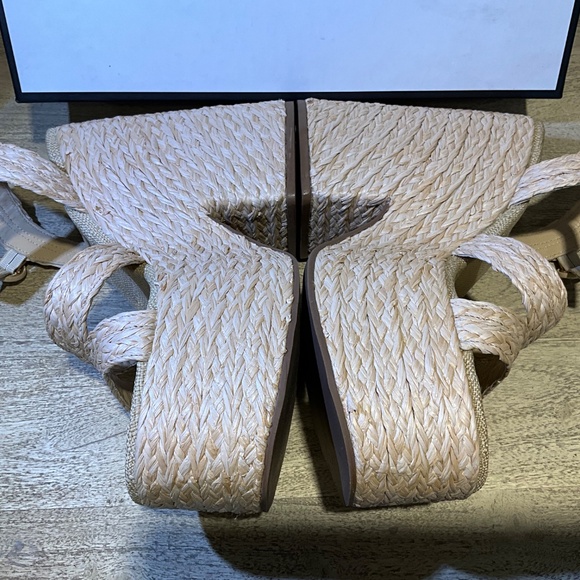 NEW Larroude Carmen 145mm Raffia Platform Sandals Size 9 Natural Beige Open Toe - Picture 4 of 11